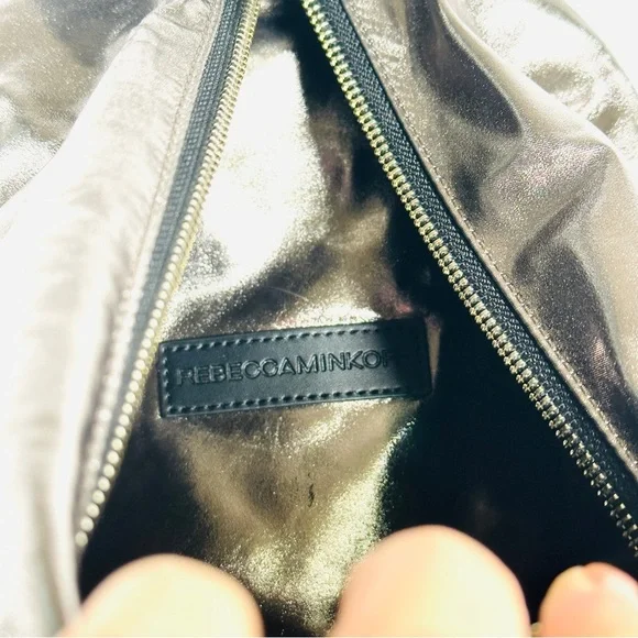 Rebecca Minkoff Julian Backpack Metallic Foil Leather Gunmetal Silver - Picture 5 of 14